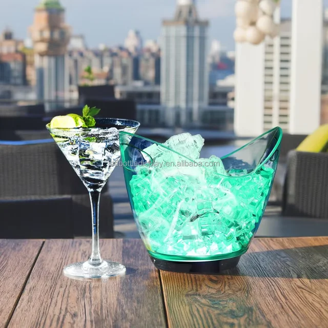 Custom Logo Mini Boat Shape LED Ice Bucket Restaurant Nightclub Bar Party Beverage Tubs with Handles for Champagne Cooler
