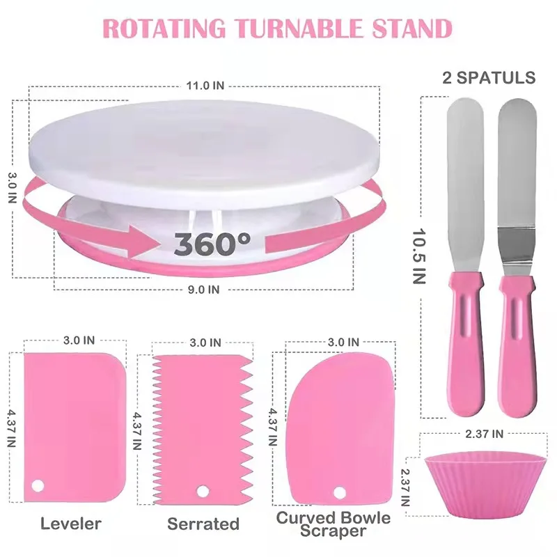 464PCS Cake Turntable Set With Round Cake Pans Decorating Supplies Kit Baking Pastry Tools Baking Accessories