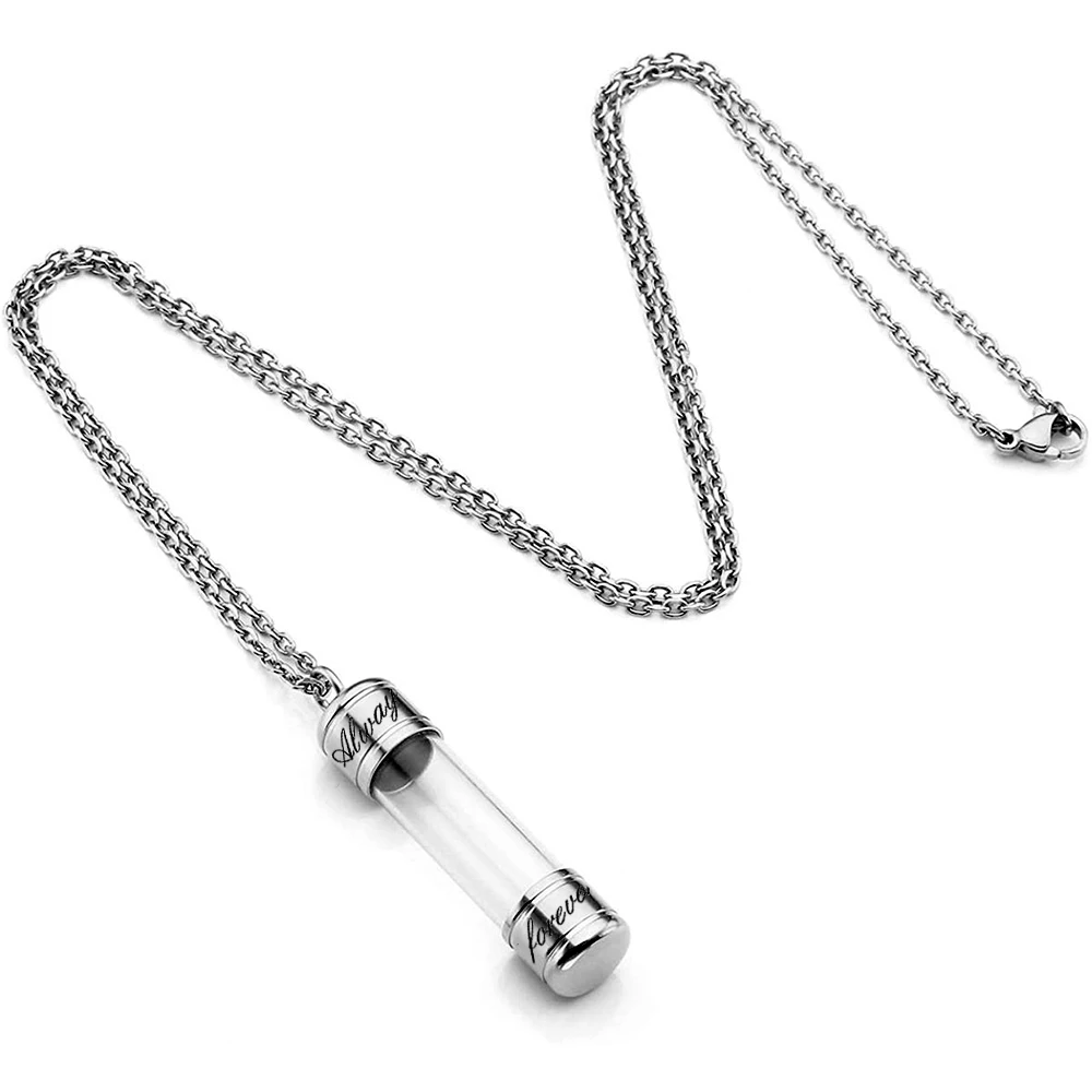 Engraving Openable Glass Vial Pendant Necklace Women Memorial Ashes Bottle Cremation Urn Memorial Gifts Jewelry For Pet Human