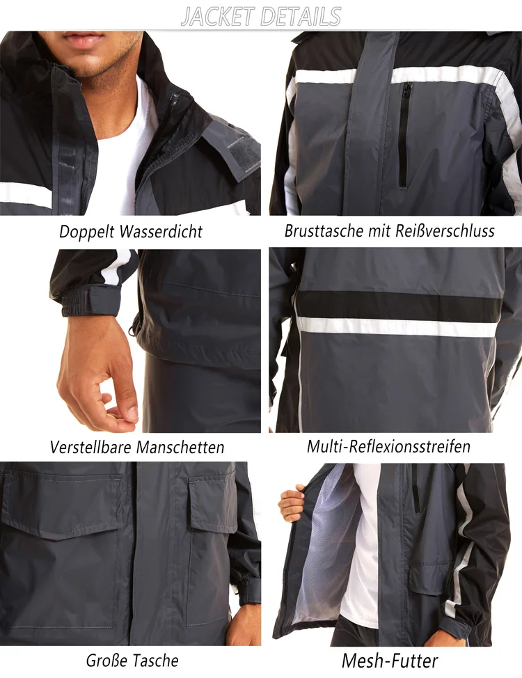 Reflective Safety Clothing Manufacturer Mens Rain Coat Jackets Waterproof With Hood, Outdoor Hiking 