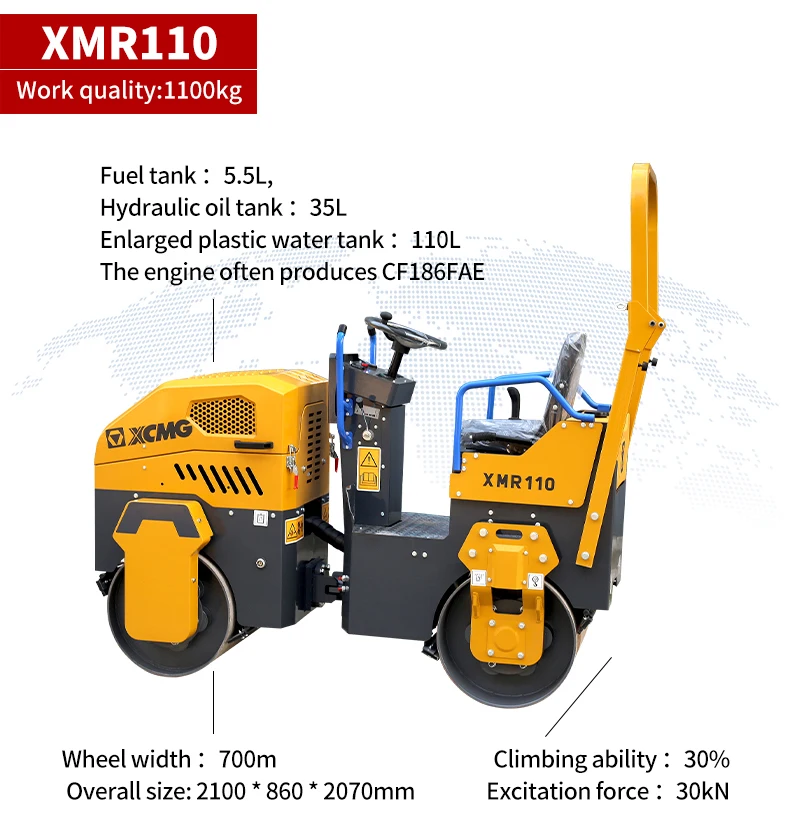 XMR110 Mini Vibratory Double Drum Roller - 30KN Pressure