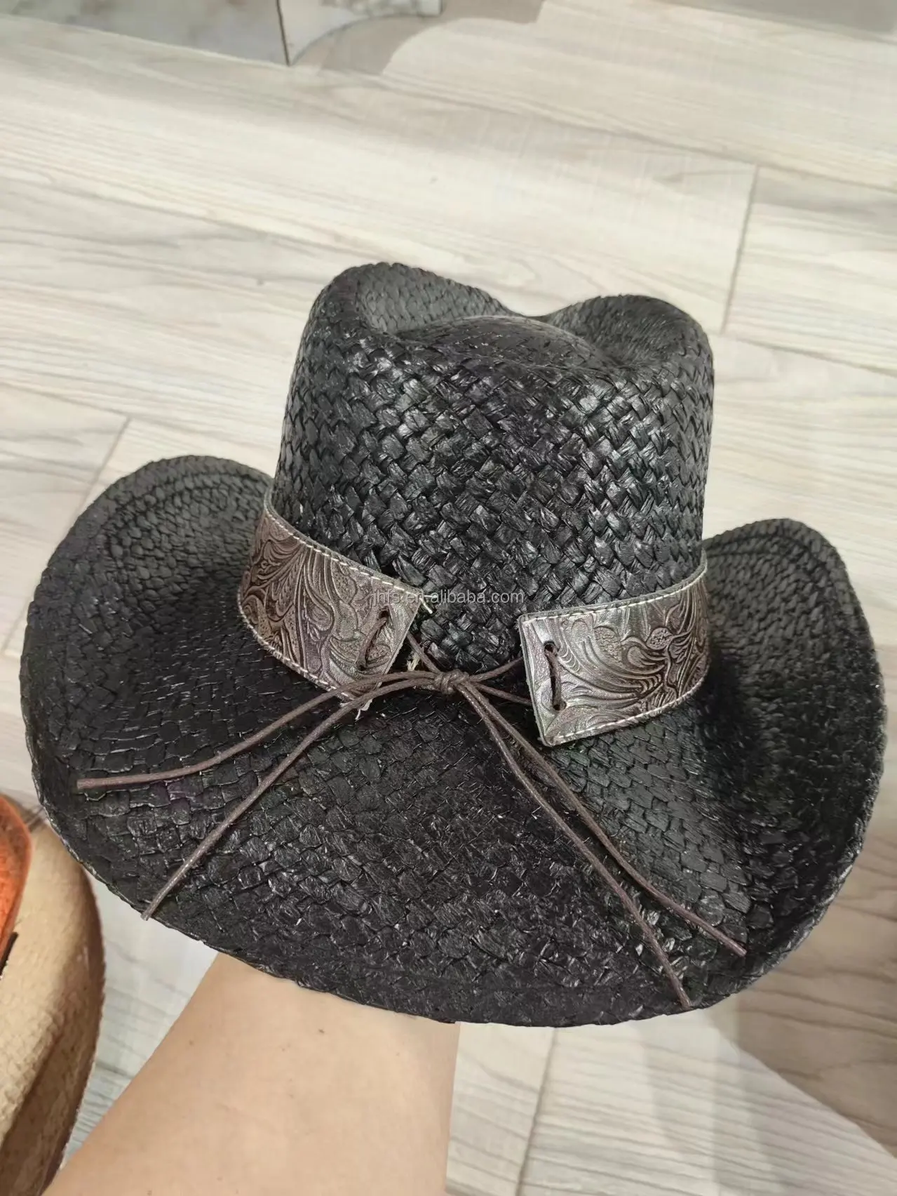 High Quality 58cm Straw Cowboy Hat for Women Handmade  display picture 1