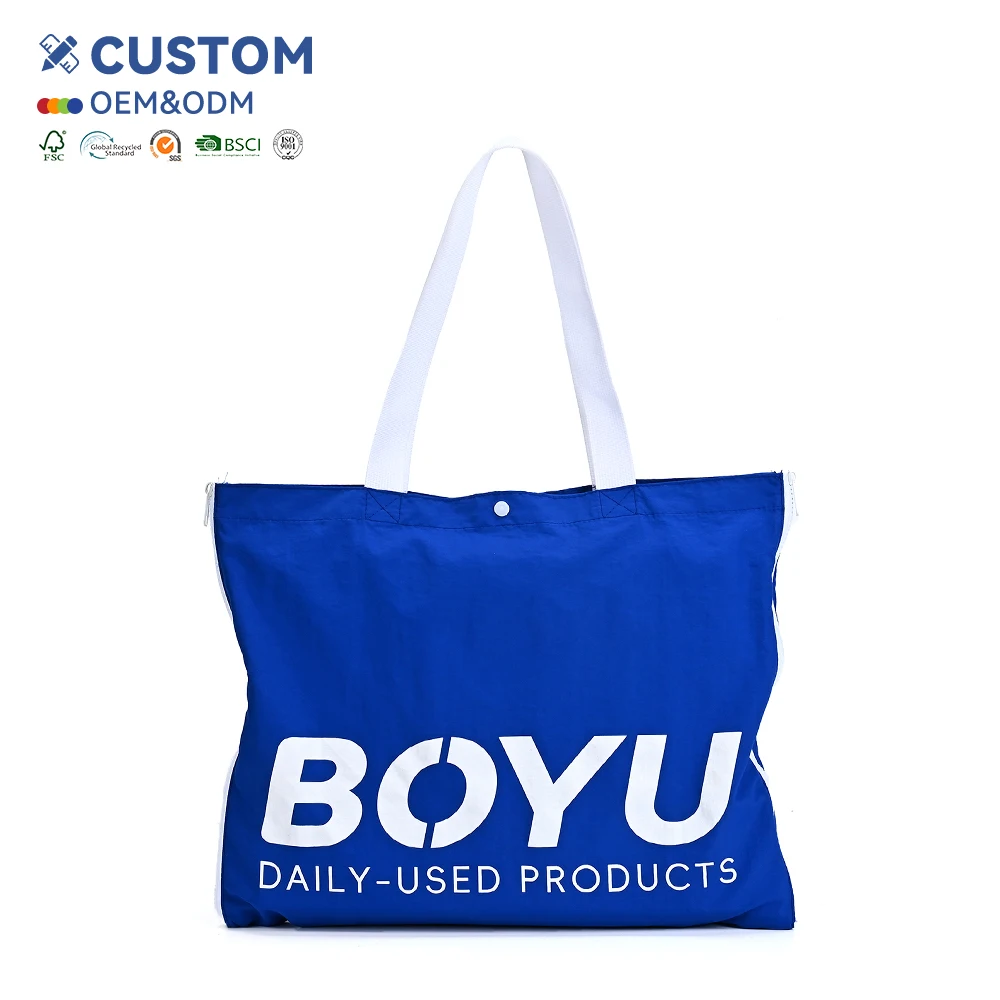 Hot Selling Wholesale Reusable Blank Simple Custom Logo Nylon Tote Shopping Tote Bag with Handle
