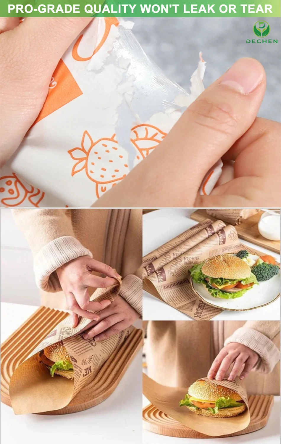 papier d’emballage transparent impression alimentaire sandwich personnalisé