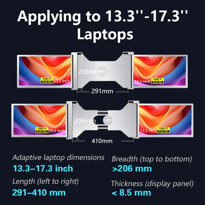 卸売 13.3インチ 2 IPS フルビュー ポータブル トリプルスクリーン