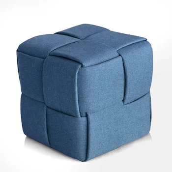 New Product Woven Fabric Blue Ottoman Cube Seating Pouf Ottoman Stool Footstool