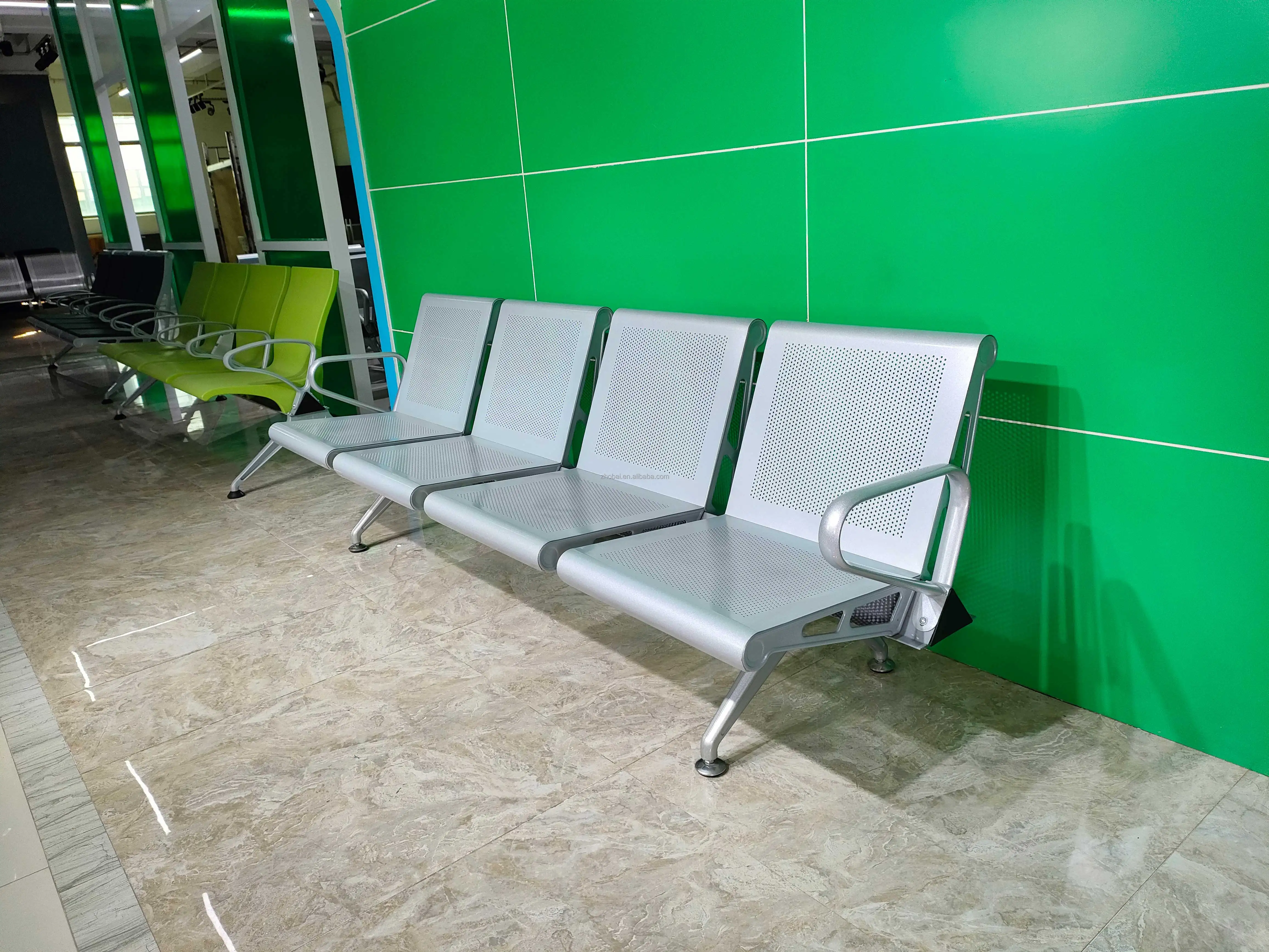 Modern Stainless Steel Waiting Room Chairs Arms-1 4 Seats Options for Airport Gym Dining Use Benches 5-Year Warranty Commercial 6
