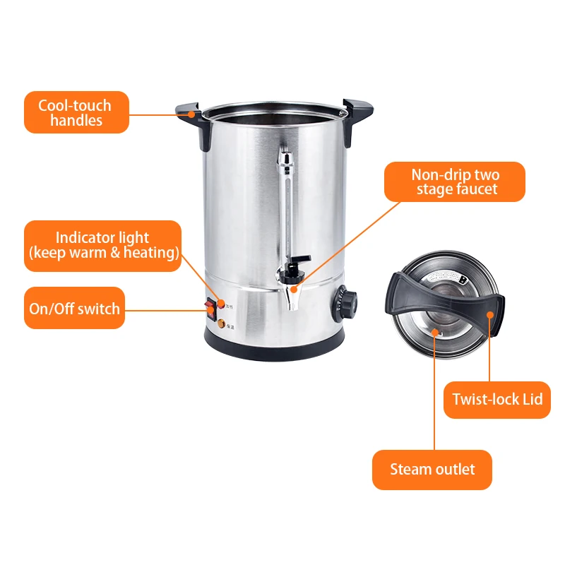 15L Kitchen Hot Water Boiler Tea Urn Coffee Commercial Catering Stainless  Steel