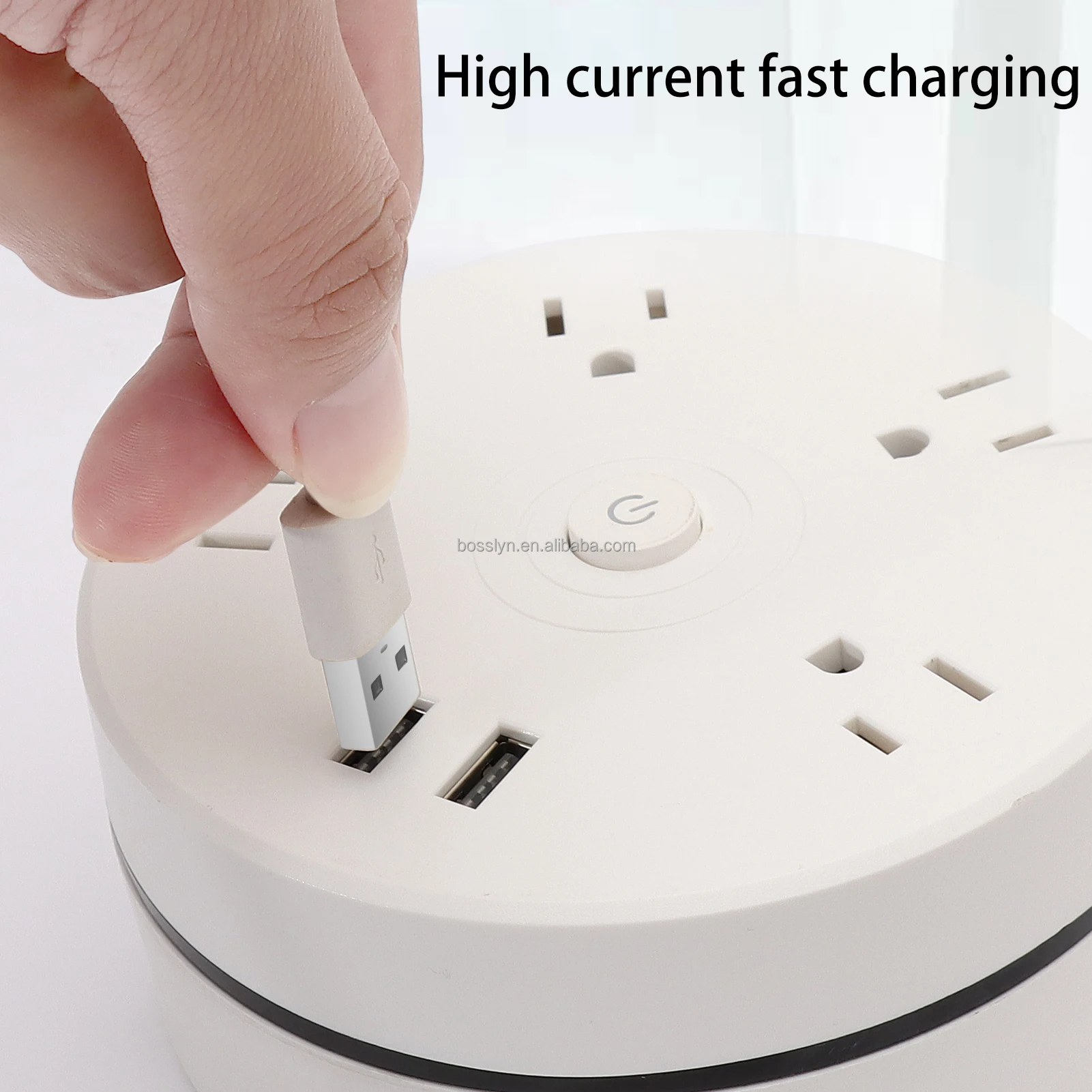 US Round Wall Charger 4 AC Outlets with 2 USB and Switch Wire Length 1.8 Meters Wall Socket Extender with USB DC 5V 2.0A Output