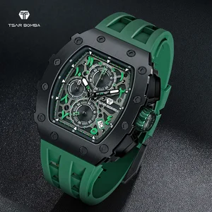 TSAR BOMBA TB-8204QA Men's Quartz Tonneau Case Seiko Movement Fashion Watch 43mm Dial Diameter Silicone Band Wholesale