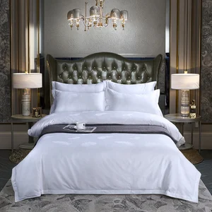 Luxury 5 Star Hotel Linen Brand logo Custom Size Duvet Cover Bed Sheet White 100% Cotton Hotel Bedding Set