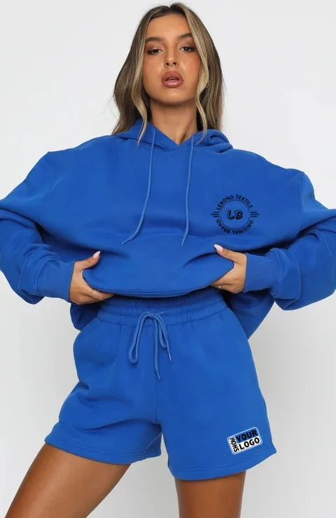Super September Custom Casual 2 Piece Set Women Oversize Hoodies High Quality  Short Two Piece Set Women Clothing