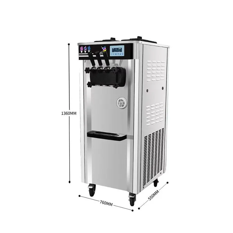 新型アイスクリームマシン 3フレーバー 20L/H 銀色・商業用