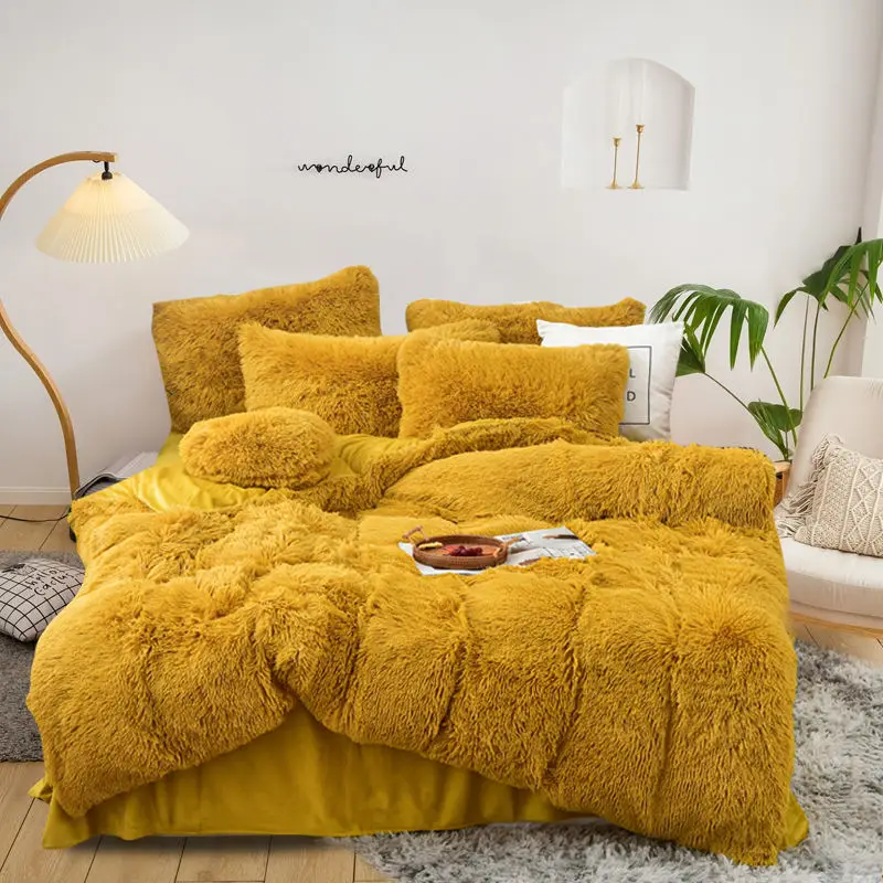 Luxury Plush Shaggy Velvet Fluffy Bed Comforter Set Bedding set