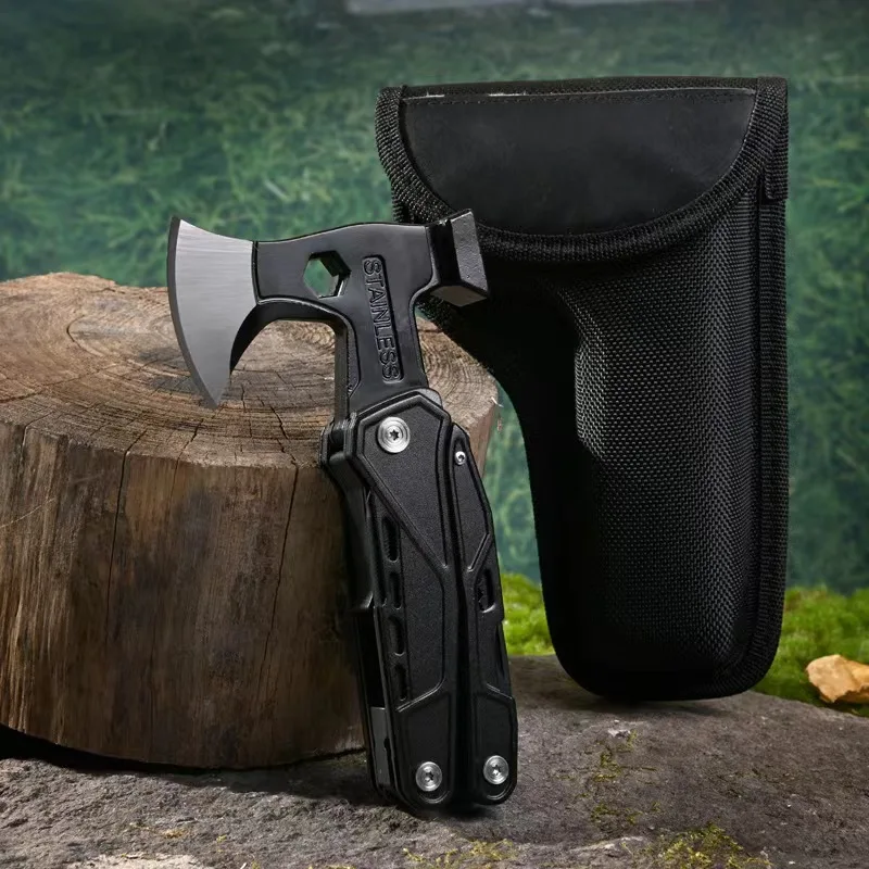 Customized OEM Outdoor Camping Survival Kit Multi-Tool with Stainless Steel Axe Hammer Knife Pliers Screwdriver in Nylon Sheath