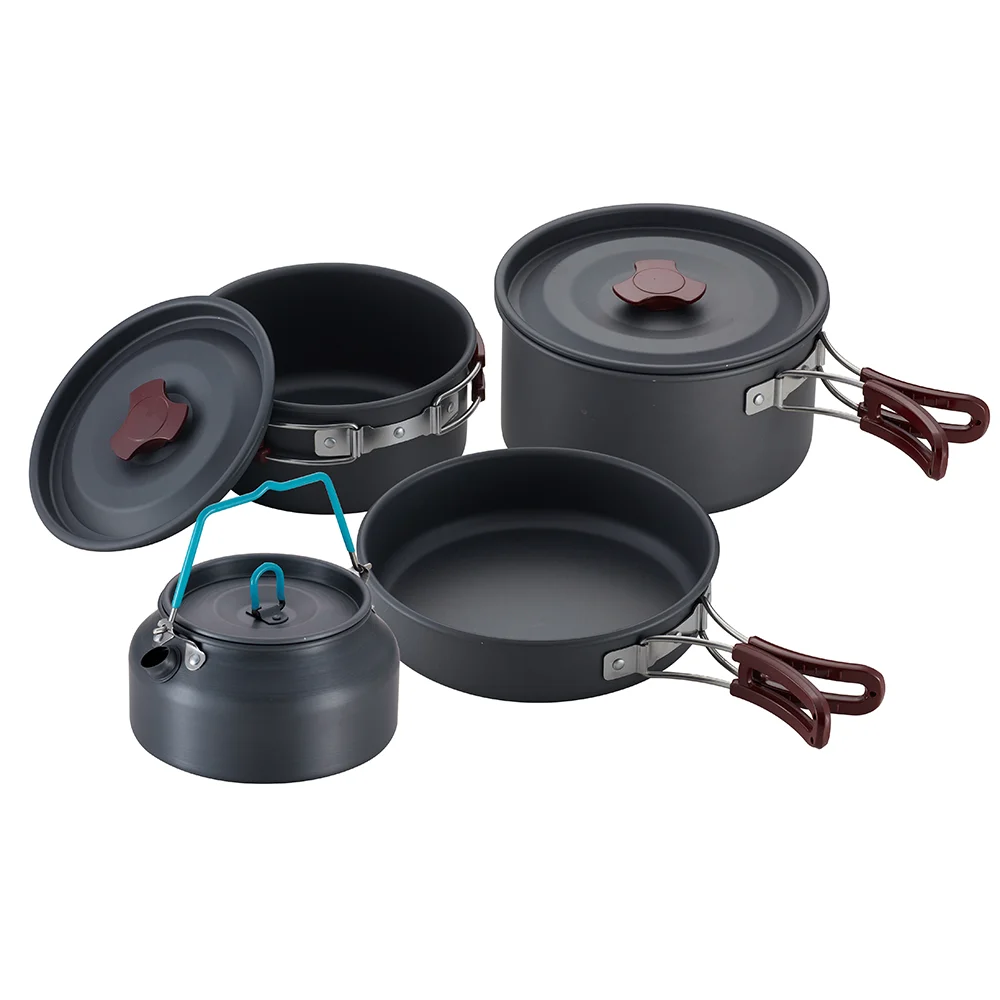 Sur mesure Surface polie Camping Set de cuisson au feu de camp Pots et poêle Set de camping