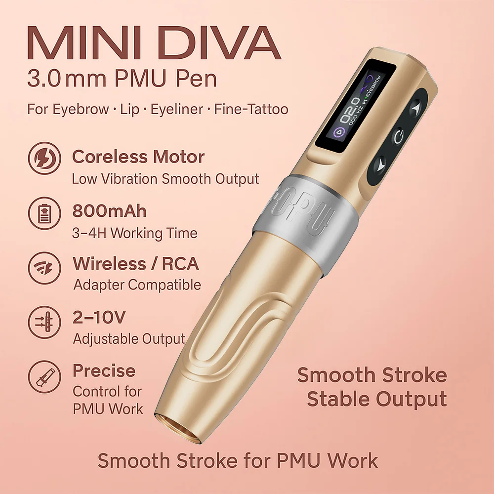 Mini Diva ワイヤレスタトゥーマシン - 軽量デジタルPMU機器 2V対応