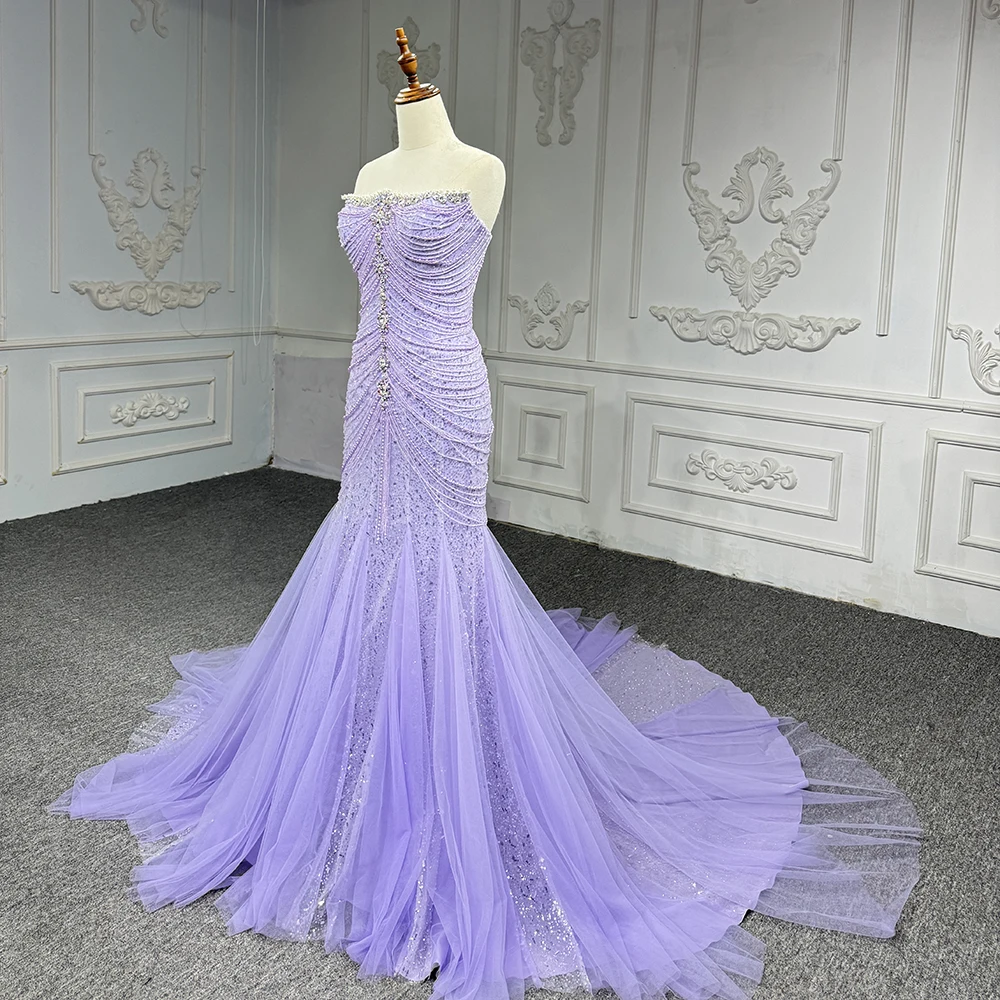 knee length dresses for ladies Chic Mermaid V neck Lace Long Prom Dress Lilac Elegant Evening Dress #