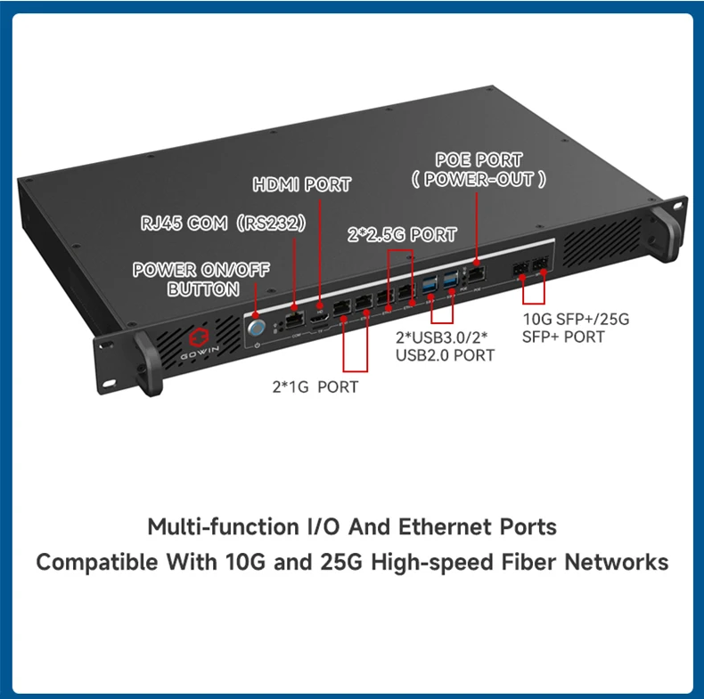 Gowin 1u Firewall Sever Intel N305 32gb Ram 4*usb 1*poe 2*25g