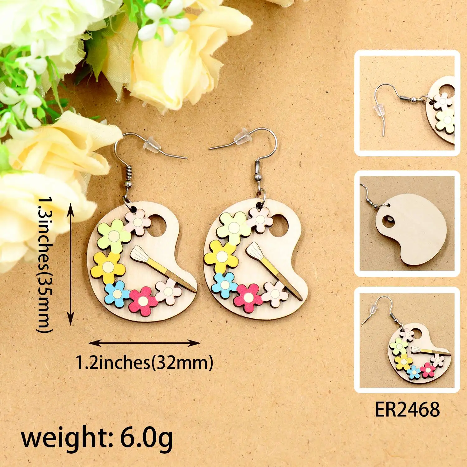 HYLER2468 Wooden Handmade Cute Drop Earrings Girl's Drawing Board Design Teacher's Day Wedding Party Engagement Acrylic Jewelry details