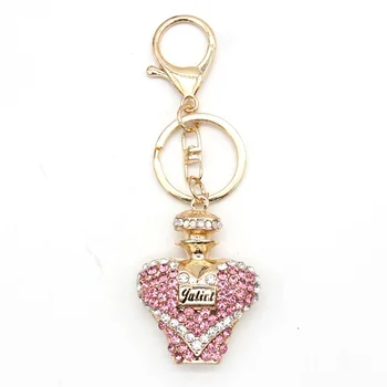 Wholesale Price Perfume Bottle Key Chain Pink Rhinestone Alloy Keychain Bag Accessories Small Gifts