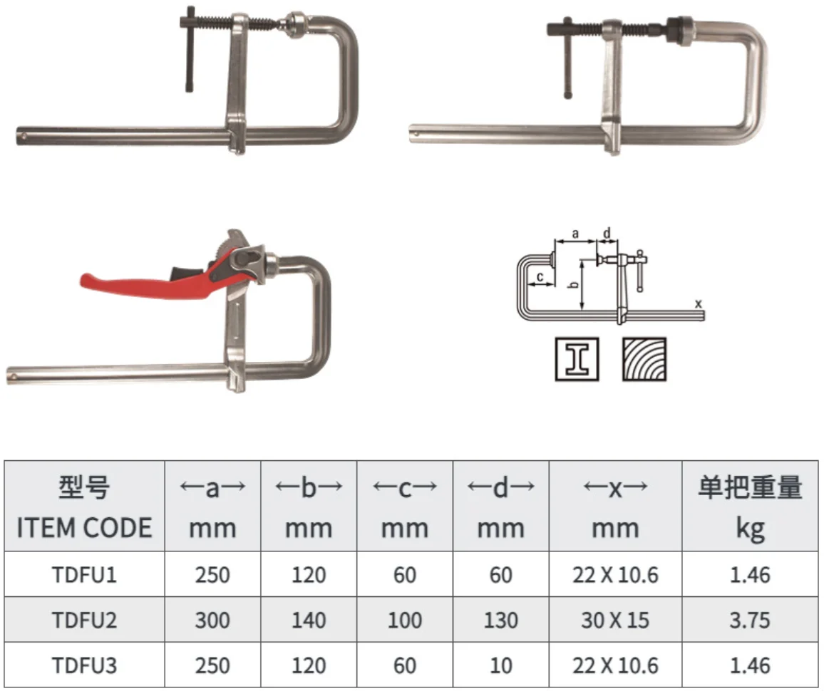 Formwork F-ClampHigh Quality Steel Different Size Clamp Formwork Forged Wood Working F Clamp