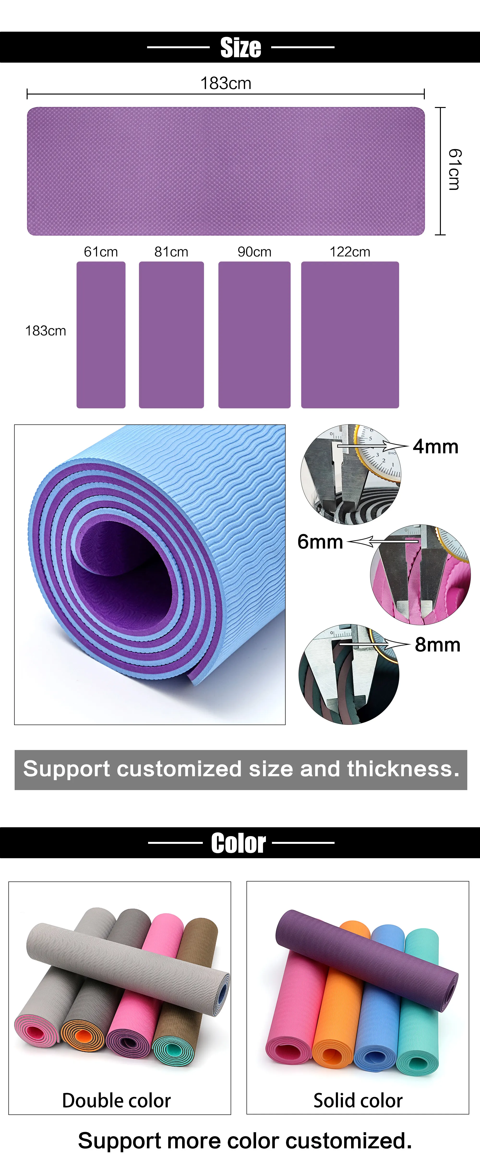 High Elastic Durable Anti-Slip TPE Yoga Mats Workout Fitness Pilates Plastic Sheets manufacture
