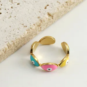 Stainless Steel European American Fashion Personality Sweet Cool Wind Devil's Eye Ring Gold-color Plating Trendy
