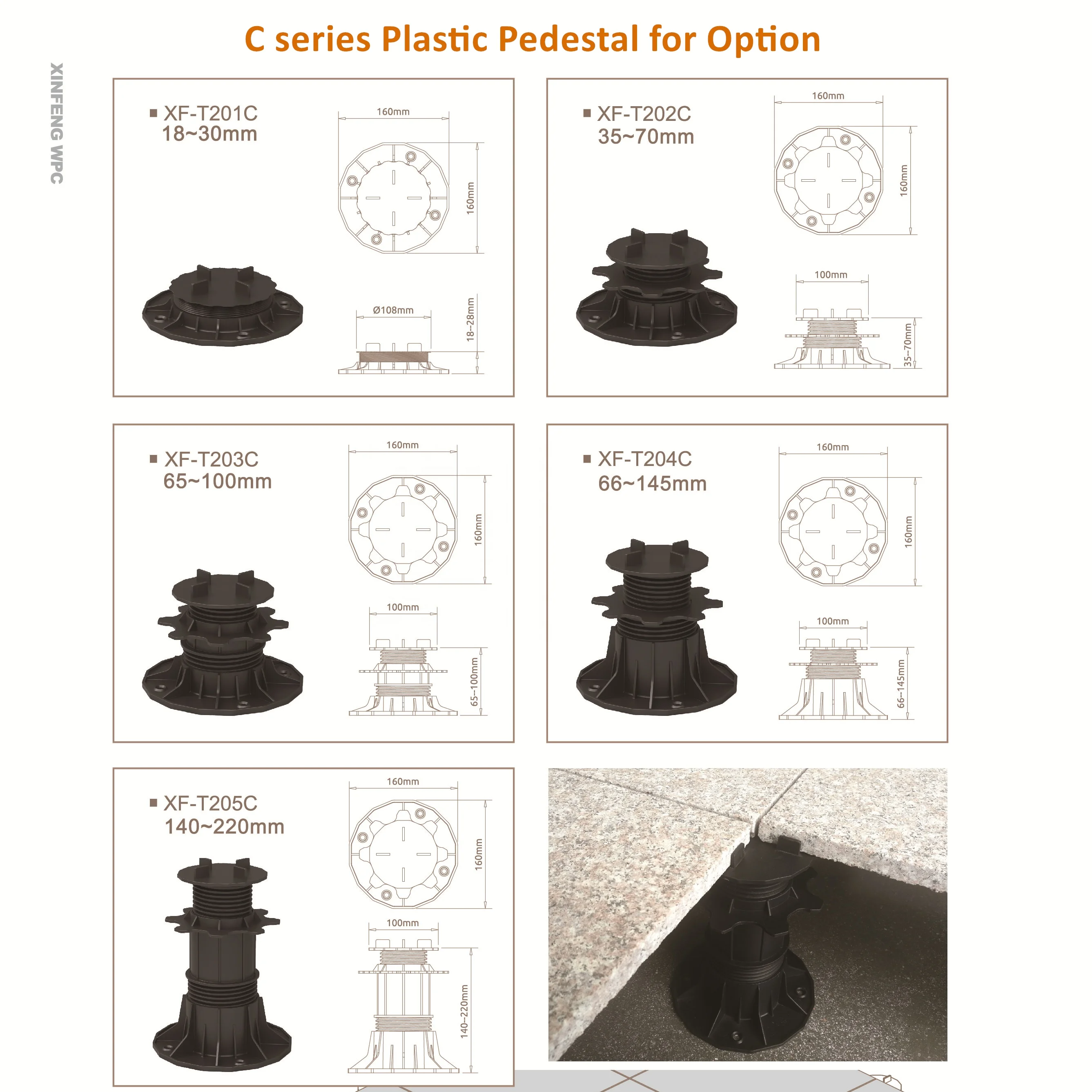 Plastic Paving Tile Support System - Adjustable Pedestals