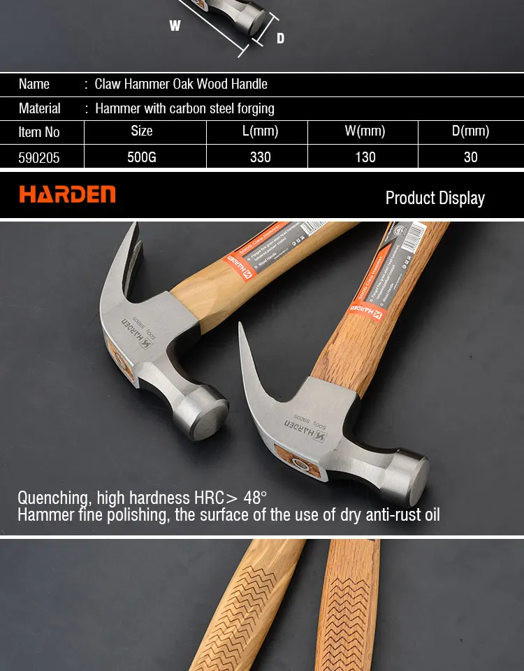 Multi-function Professional Carbon Steel American Claw Hammer With Oak Wood Handle