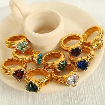 New love  Heart  ring atmosphere exaggerated color ring high-grade sense light luxury Jewelry