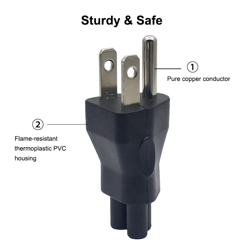 IEC 320 C6 US Male Mickey Mouse Power Adapter Industrial Plug C6 Micky 3pin Male US Socket Rated Current 10A NEMA 5-15P Plug