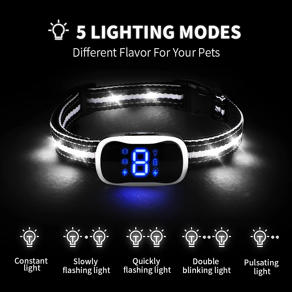 Rechargeable LED Digital Display Bark Collar Sound Activated Dog Barking Deterrent Devices Waterproof Anti Bark Collar