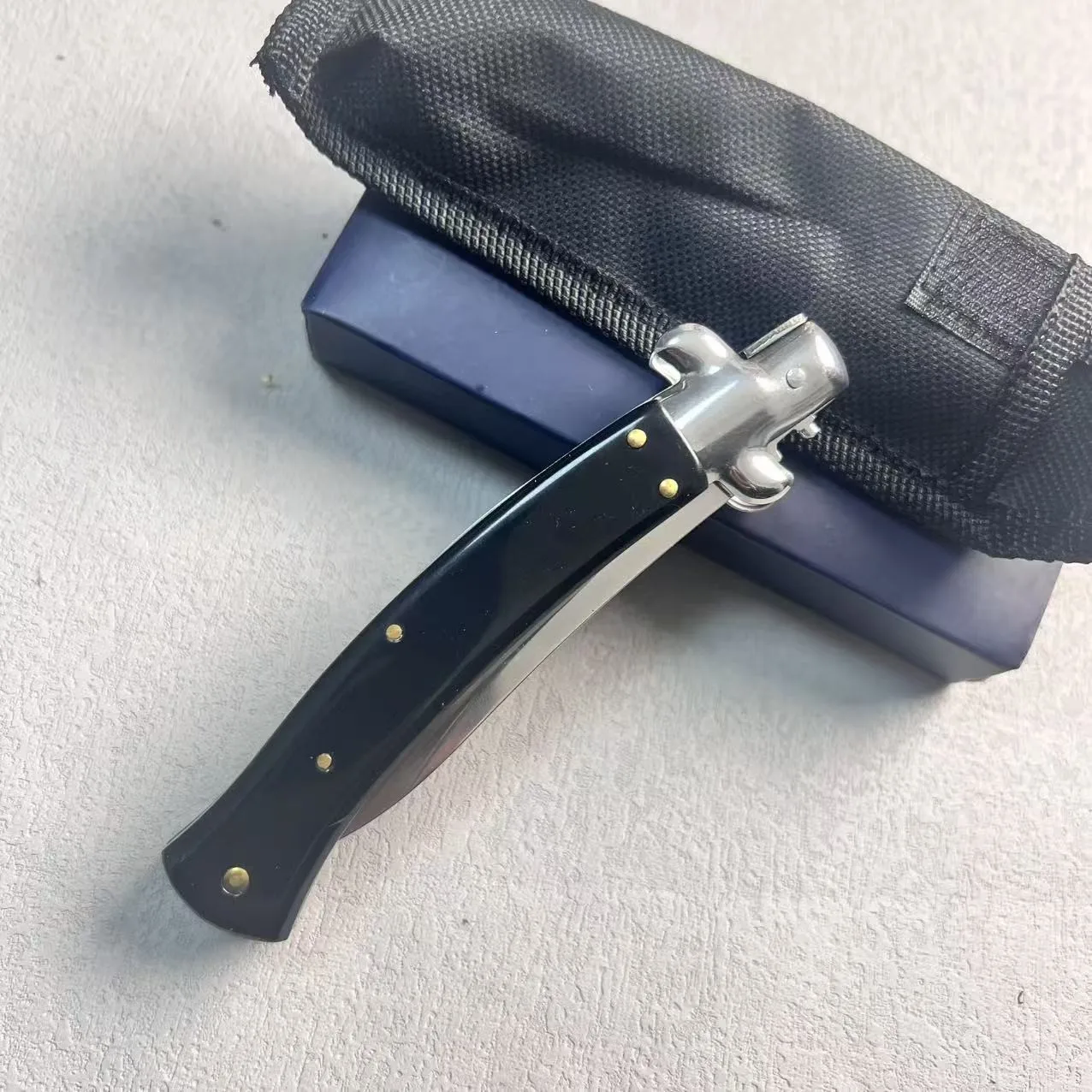 Italian Style Mafia AKC Push Button EDC Pocket Folding Knife Wood Handle Outdoor Utility Tactical Hiking Jungle Camping OEM - detail 5