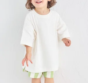 Custom Logo Toddler Kids Boys Oversized Boxy T-Shirt Classic Heavyweight 100% Cotton Short Sleeve Baby Drop Shoulder Tee