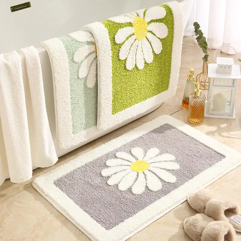 Top Luxury Super-Microfiber Bathroom Rugs and Mats on Sale - Long Chrysanthemum Patterned Bath Mats, Customized Color, Non-Slip Bath Mats for Bathroom, Plush Floor Mats for Home