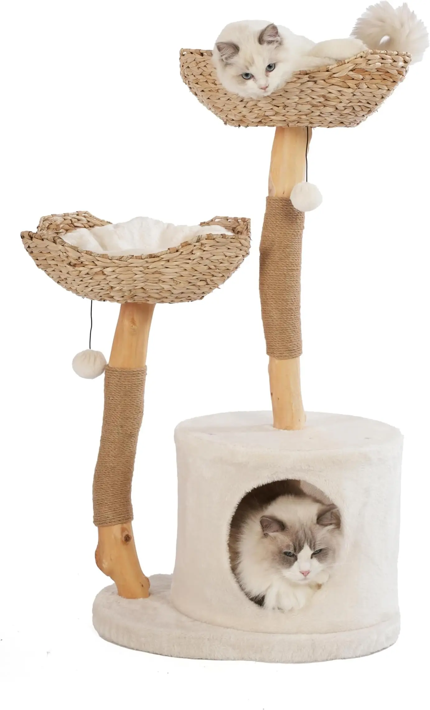 2-Pack Modern Cat Tower Tree Accessories Fiber Replacement Part Basket Bed Handwoven Wicker Rattan Cat Nest Bowl Bed Soft Cave