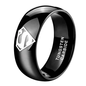 Coolstyle Jewelry 8mm Black Tungsten Carbide Ring for Women Men Engagement Wedding Band Laser Pattern Engraved Polished Shiny