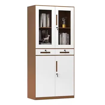 Customized Steel Movable Filing Cabinets Vertical Metal Office File Storage With 2 Swing Glass Door Locking Drawers Cabinet