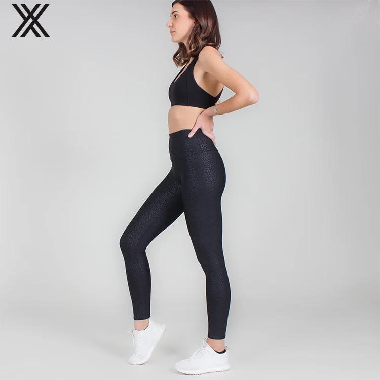 High Waist Liquid Fabletics Leggings Custom Factory Made Anti-Bacterial Waterproof Lightweight Black Brown With Leopard Print