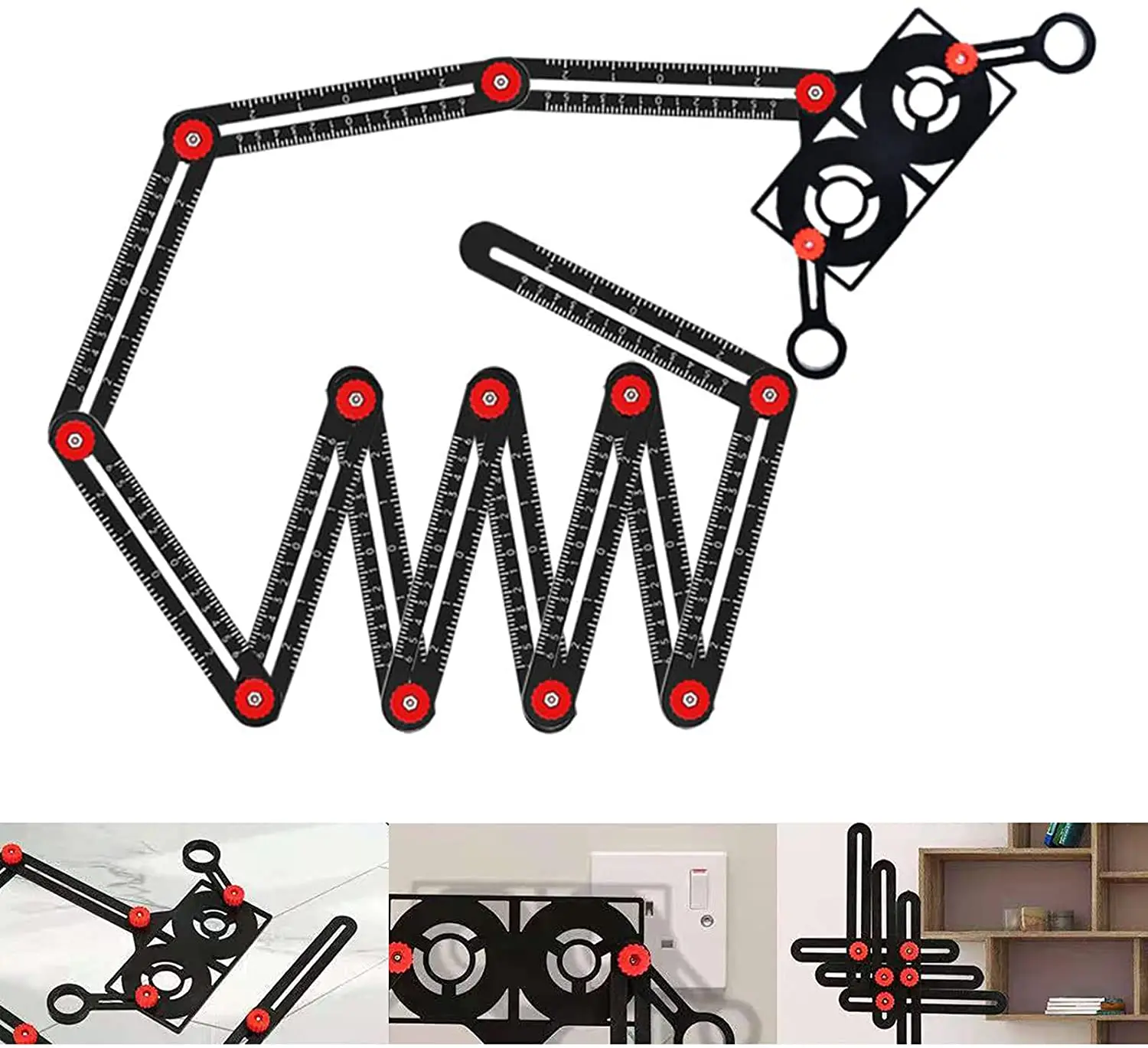 Aluminum Multi Functional Sided Angle Adjustable Tool Tile Measuring Tools 12 Folding Ruler