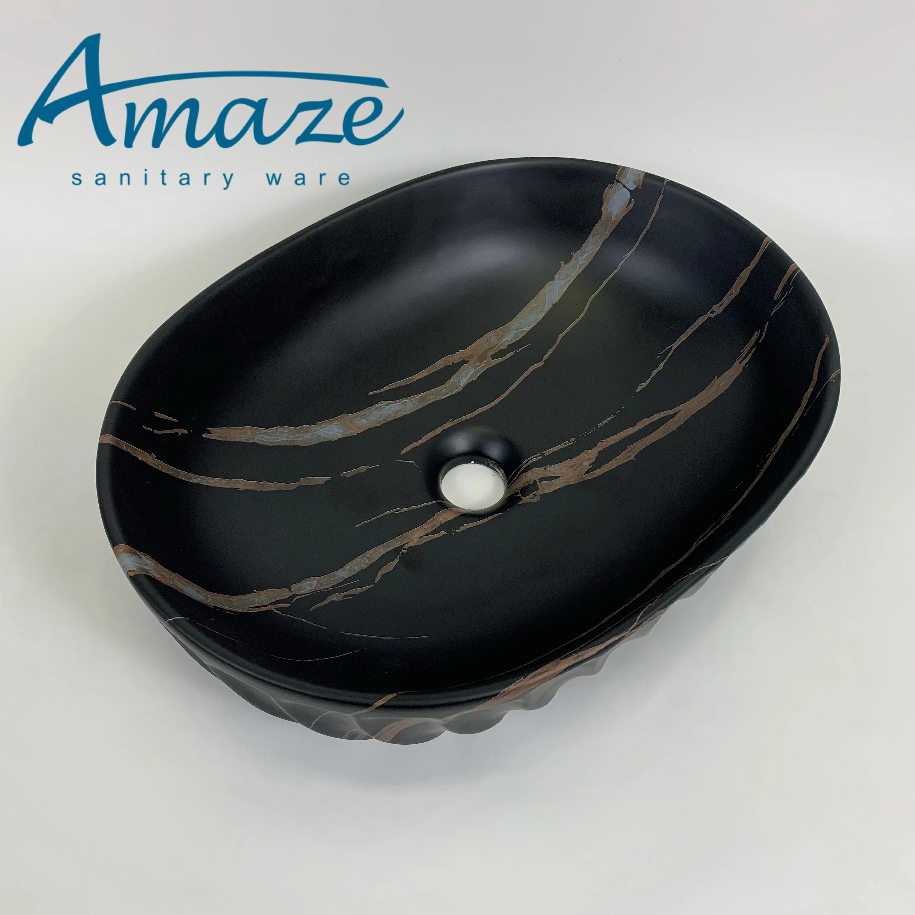 Oval modern ceramic black marble design art basin bathroom wash basin hotel countertop sink details