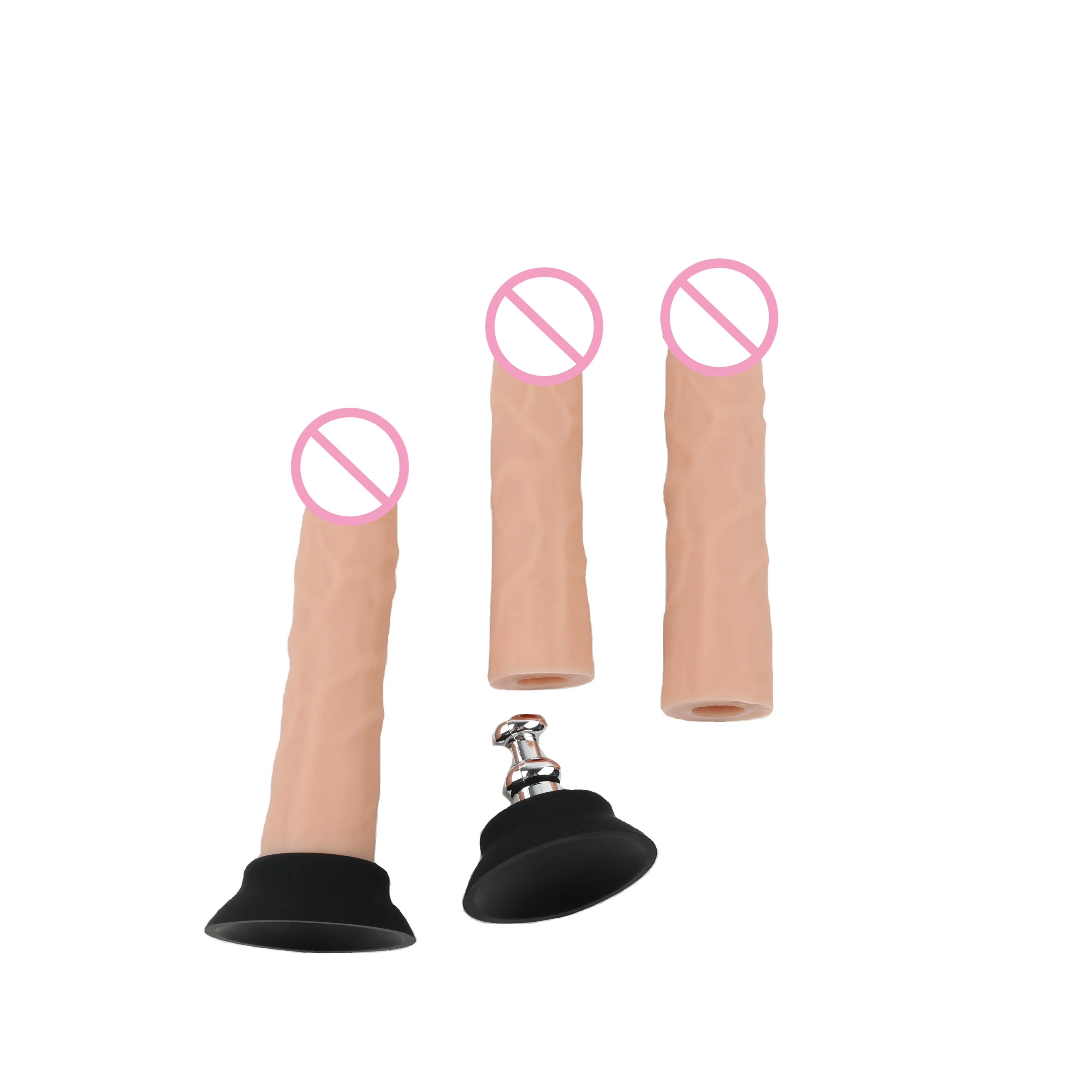 Silicone Dildo with Suction Cup Artificial Penis Flexible Rubber Sex Machine Flesh Soft Adapter with Vac-u-Lock Connector