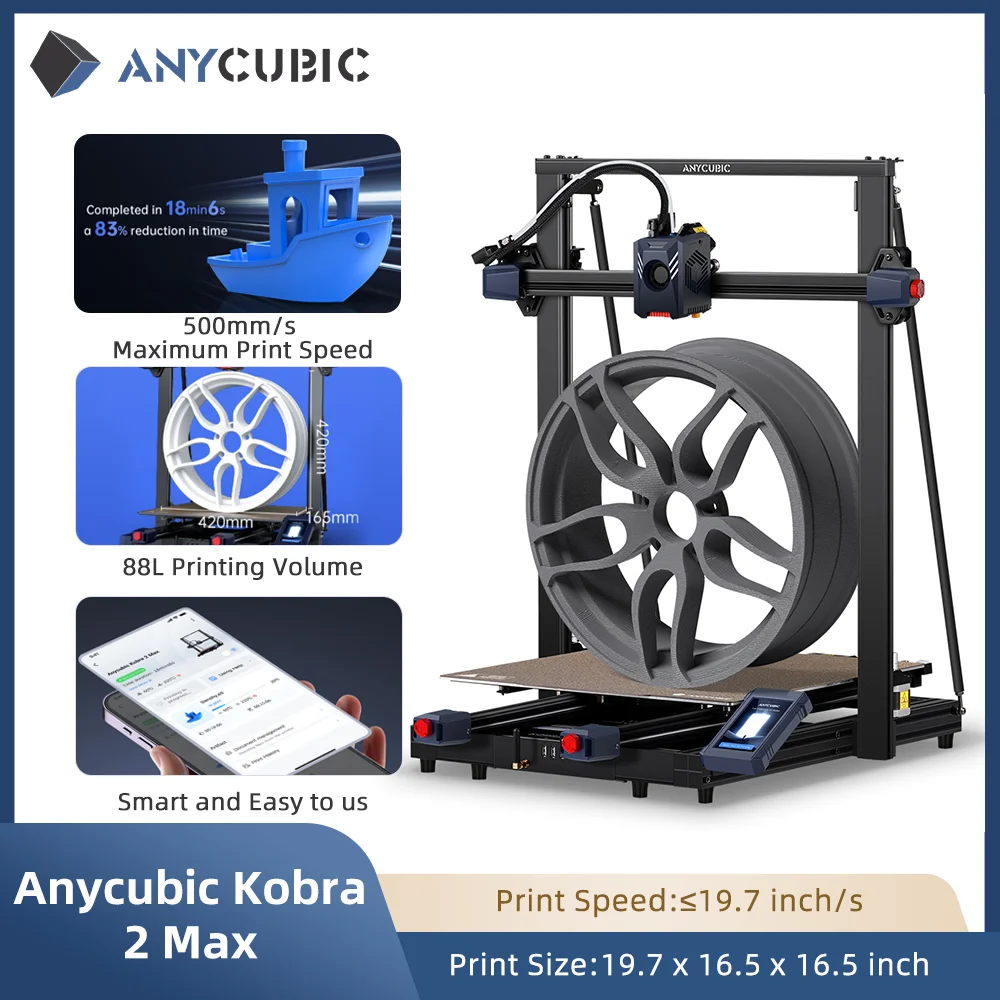 Anycubic Kobra 2 Pro 3D Printer, Up To 500mm/s Print Speed 20000mm S Acceleration 1 2 Ghz Cortex A7 Processor Leviq 2 0 Automatic Leveling System 25 Point Black Kobra 2 Pro