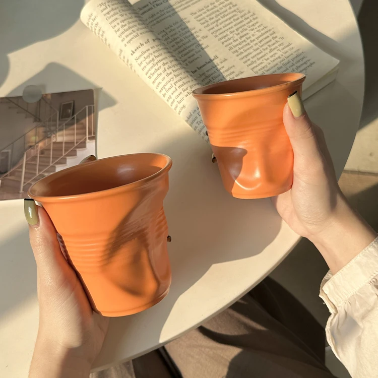 Creative Irregular Pleated Coffee Cup Wholesale Hand Pinch Ceramics Latte  Cups Colored Ceramic Coffee Mug