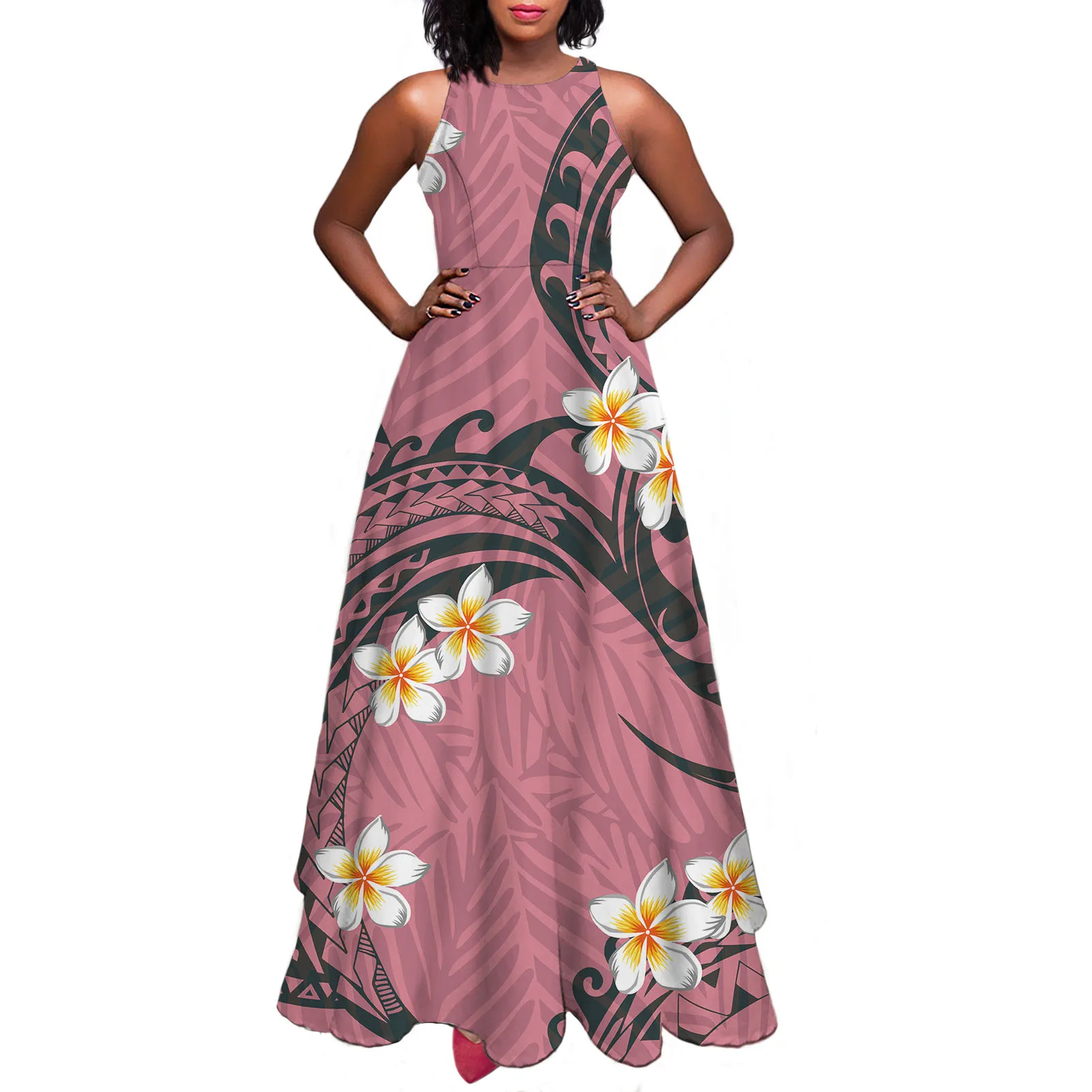 Polynesian Samoan Tribal Plumeria Pink Design Women's Evening Dresses