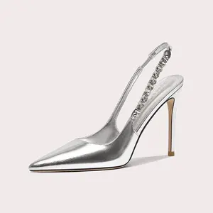 New Women's Fashionable Pointed Toe High-Heeled Sandals Transparent Rhinestone Lightweight for Summer