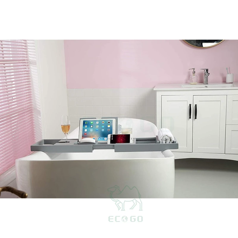 Luxury Grey Extendable Bath Tub Caddy Bathroom Trays With Tablet Phone