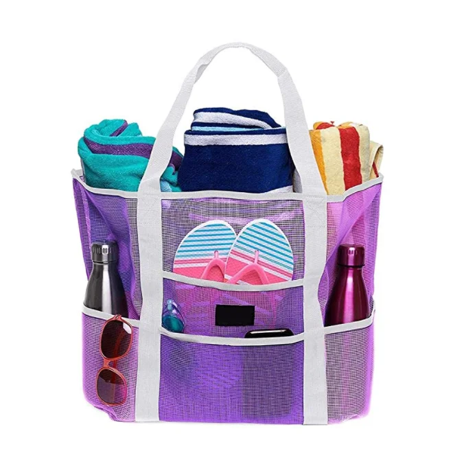 Mesh Beach Bag - Lightweight Tote Bag For Toys & Vacation Essentials beach mesh bag