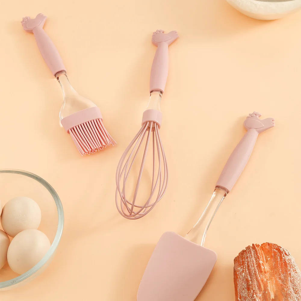 product heat resistant kitchenware silicone pastry spatula basting brush whisk set for cooking baking mixing-3